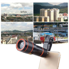 Lentila telescop cu clips Zoom 12X pt orice telefon mobil iPhone Samsung Huawei foto