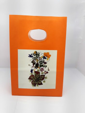 Set 5 Pungi hartie portocalie, 14x7x21 cm, model de flori, PH 1b-8b foto