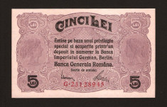 5 LEI - 1917 NECIRCULATA , BANCA GENERALA ROMANA OCUPATIA GERMANA BGR . UNC foto