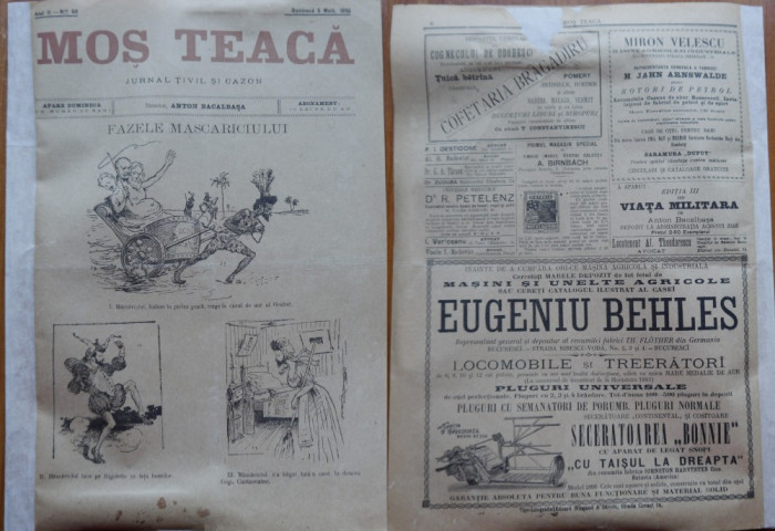 Ziarul Mos Teaca , jurnal tivil si cazon , nr. 60 , an 2 , 1896 , Bacalbasa