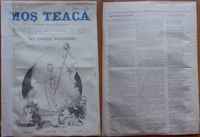 Ziarul Mos Teaca , jurnal tivil si cazon , nr. 2 , an 1 , 1895 , Bacalbasa
