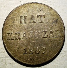 C.015 UNGARIA 6 HAT KRAJCZAR 1849 NB XF ARGINT 2,14g foto