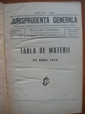 JURISPRUDENTA GENERALA - ANUL VII - 1929 foto