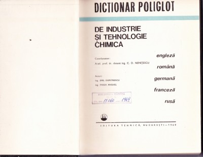 DICTIONAR POLIGLOT DE INDUSTRIE SI TEHNOLOGIE CHIMICA foto