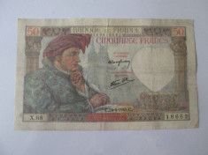 Franta 50 Francs/Franci 1941 &amp;#039;&amp;#039;Jacques Coeur&amp;#039;&amp;#039; foto