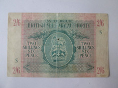 Rara! Ocupatia Britanica WW II in Italia:2 Shillings 6 Pence 1943 foto