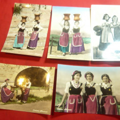 Set 8 Ilustrate Costume Populare zona Abruzzesi Italia , anii '50