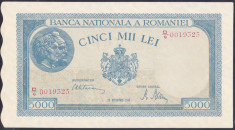Bancnota Romania 5.000 Lei 20 decembrie 1945 - P56 aUNC ( filigran BNR vertical) foto