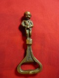 Desfacator Bere Vechi cu Statueta Bronz, 10cm - Desfacator Capace Vintage, Tirbuson Bronz Antic
