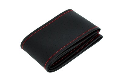 Husa volan imitatie piele, neagra si cusatura rosie, marimea M 38cm foto