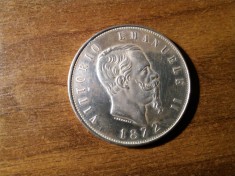 ITALIA 5 LIRE 1872 VEMA 2 ARGINT foto