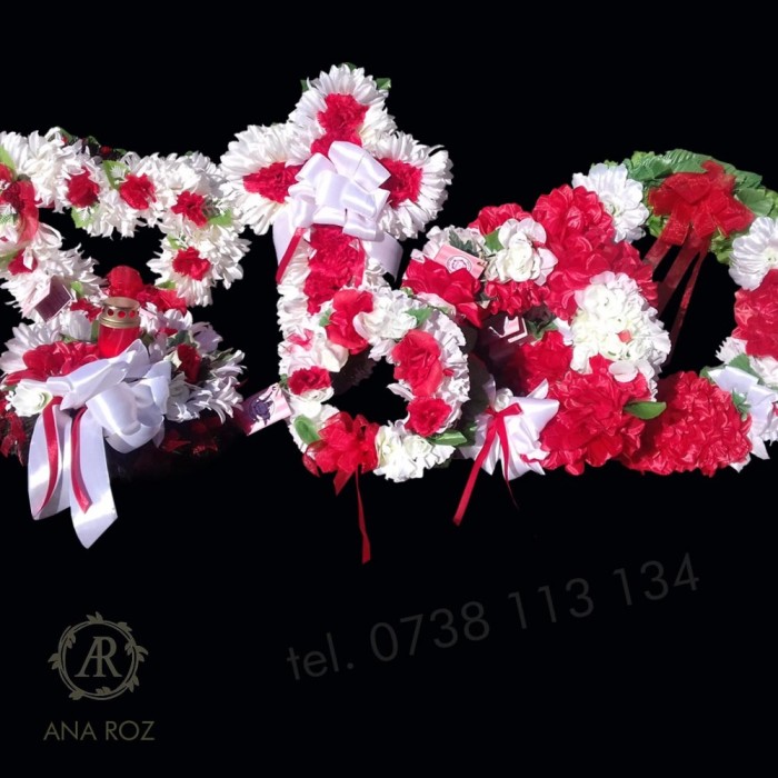 Set Xxl Coronite Coroane Artificiale Cu Flori Matase Rosu Si Alb