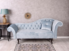 SOFA CHESTERFIELD DIN LEMN MASIV CU TAPITERIE ALBASTRU MARIN FHA007 foto