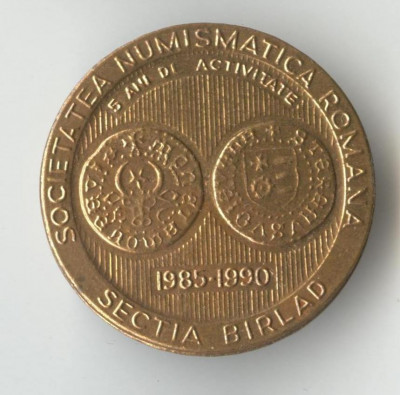 SOCIETATEA NUMISMATICA ROMANA - Sectia BIRLAD - SNR - Insigna Rara foto