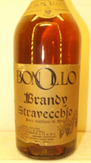 BRANDY STRAVECCHIO, PURO DISTILLATO DI VINO BONOLLO L. 1 gr. 40 ANI 70 foto