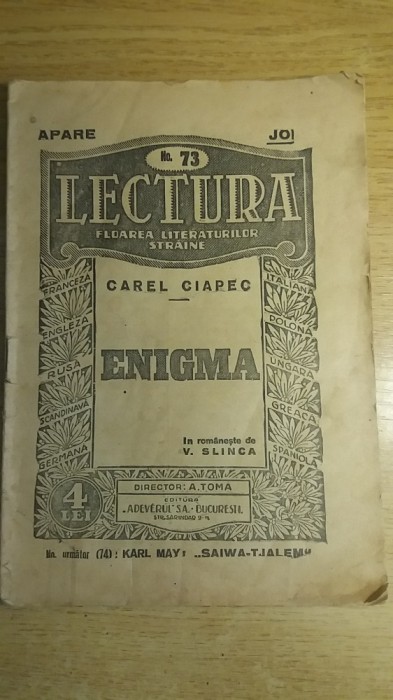 myh 624 - Lectura floarea literaturilor straine 73 - Enigma - Carel Ciapec