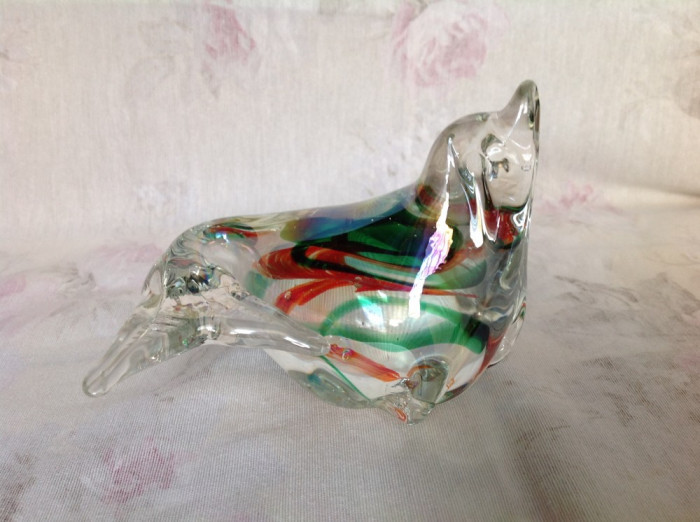 Paperweight / presse papier din sticla, leu de mare -