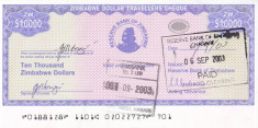 Bancnota Zimbabwe 10.000 Dolari (2003) - P17 UNC ( Travellers Cheques ) foto