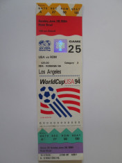 Rar! Bilet nefolosit de la meciul de fotbal USA-Romania/World Cup 26 iunie 1994 foto