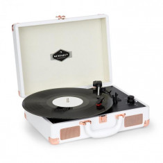 Auna Nostalgia Peggy Sue gramofon retro LP USB AUX MDF ,alb, valiza din imita?ie de pielein optica aurita foto