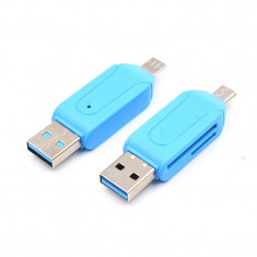 Cititor de Carduri cu USB 2.0 &amp;amp;#x219;i Micro USB Albastru foto