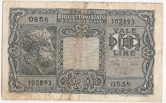 ITALIA BIGLIETTO DI STATO 10 LIRE 1944 F foto