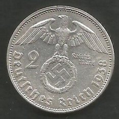 GERMANIA 2 MARCI REICHMARK 1938 ARGINT Litera B [2] XF+ livrare in cartonas foto