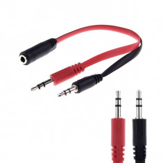 Adaptor Stereo 1 x Jack 3.5mm la 2 x Jack 3.5mm pentru casca si microfon foto