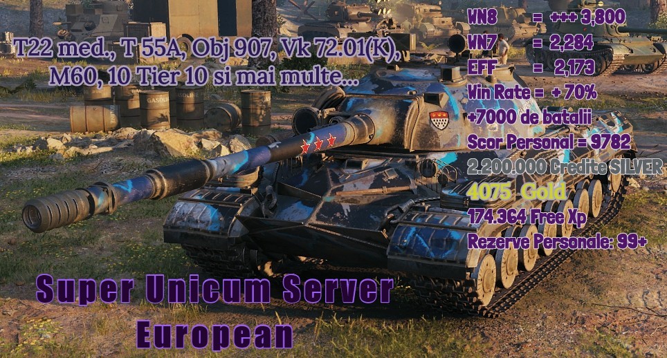 WORLD OF TANKS Account : 3500WN8 60%WR + 100 premium tanks +907+Chieftain EUR 900,00 - FR
