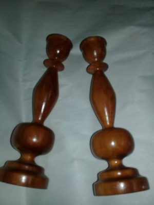 2 Sfesnice vechi din lemn masiv,superbe 21 cm,Cap tepusa alama,Transport GRATUIT foto