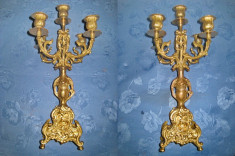 Set 2 Sfesnice stil Baroc 5 brate bronz aurit cu dragoni, scoici baroc. foto