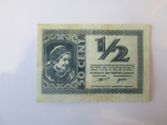 F.rara! Mini bancnota Slovenia/Provincia Laibach 1/2 Lire(50 Cent)1944 WWII foto