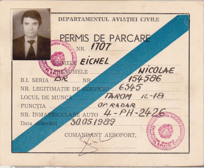 bnk div - Aeroportul Otopeni 1989 - Permis de parcare foto