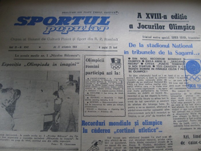 Sportul popular (22 octombrie 1964) / JO de la Tokio