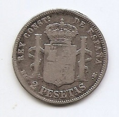 Spania 2 Pesetas 1882- Alfonso XII, Argint 10g/835, MV2 ,KM-678 foto