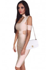 BAN405-813 Rochie midi, tip bandage, cu decupaje si model pe umar foto