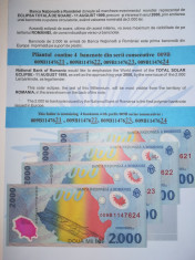Bancnote RO :4 serii consecutive 2000 lei/1999. primele din Europa pe plastic foto