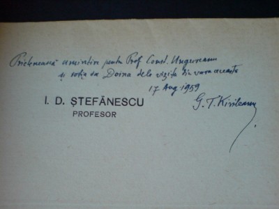 I. D Stefanescu, Comoara de arta dela Valeni, Neamt, dedicatie G. T. Kirileanu foto