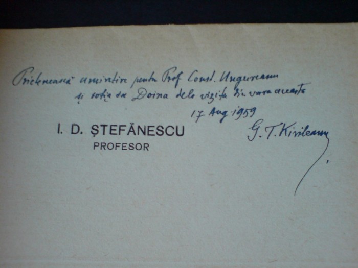 I. D Stefanescu, Comoara de arta dela Valeni, Neamt, dedicatie G. T. Kirileanu