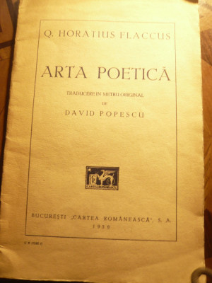 Q. Horatius Flaccus - Arta Poetica -Ed. Cartea Rom 1936, trad.D.Popescu 28 pag. foto