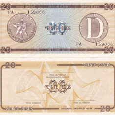 Cuba 20 Pesos Exchange Cerificate Seria D UNC