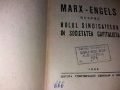 L.BORSCENCO MARX SI ENGELS DESPRE ROLUL SINDICATELOR IN SOCIETATEA CAPITALISTA