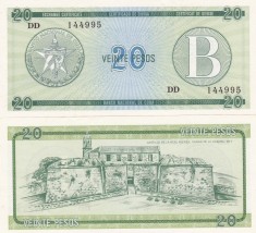 Cuba 20 Pesos Exchange Cerificate Seria B UNC