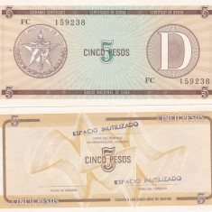 Cuba 5 Pesos Exchange Cerificate Seria D UNC