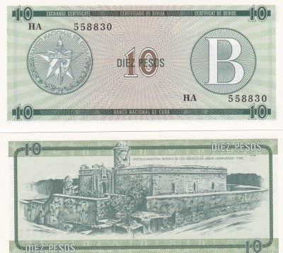 Cuba 10 Pesos Exchange Cerificate Seria B UNC foto