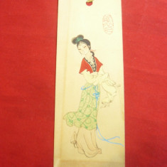 Semn de carte vechi- China cu acuarela -femeie in costum popular ,L=14 cm
