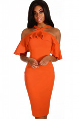 G613-19 Rochie midi, croi bodycon cu volane si umerii goi foto