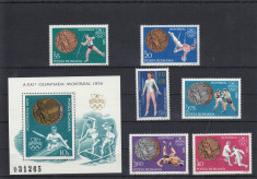 ROMANIA 1976 LP 923 LP 924 MEDALII OLIMPICE MONTREAL SERIE SI COLITA MNH foto