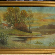 Tablou Peisaj de vara pe lac pictura ulei 43x61cm