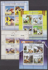 DB Sao Tome Fauna Panda Tigri Elefanti Cercetasi Baden Powel 4 MS MNH foto